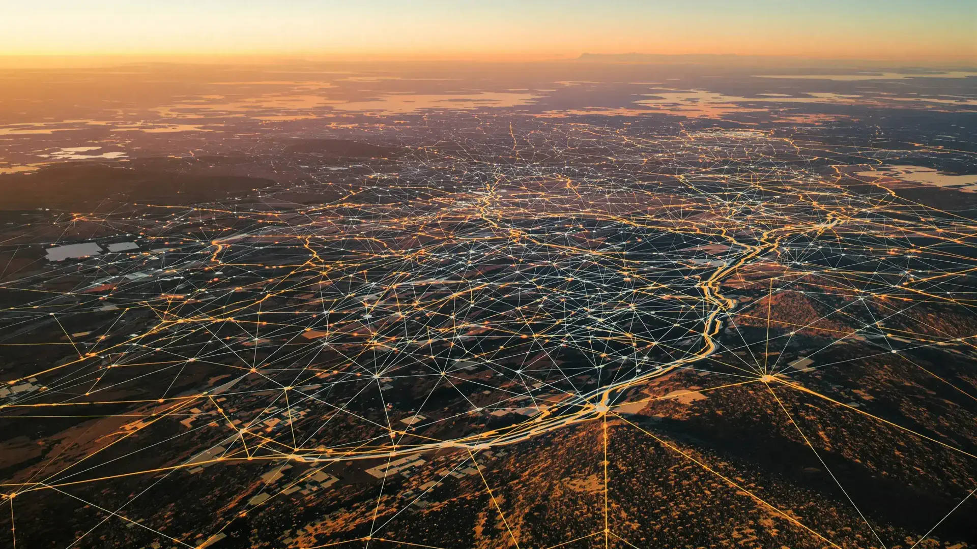 Aerial view of South African landscape with geometric data overlay