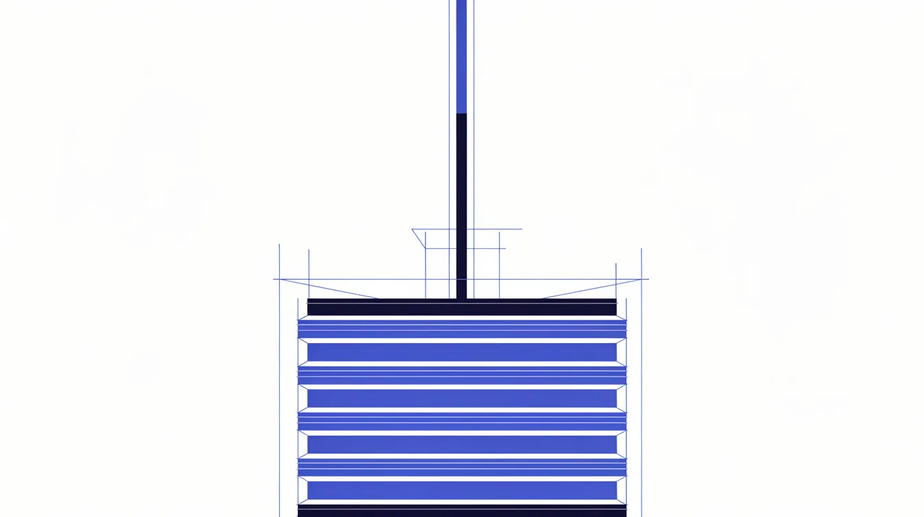 Abstract editorial illustration: a deep reservoir of stacked horizontal layers with one thin rising channel drawing from it