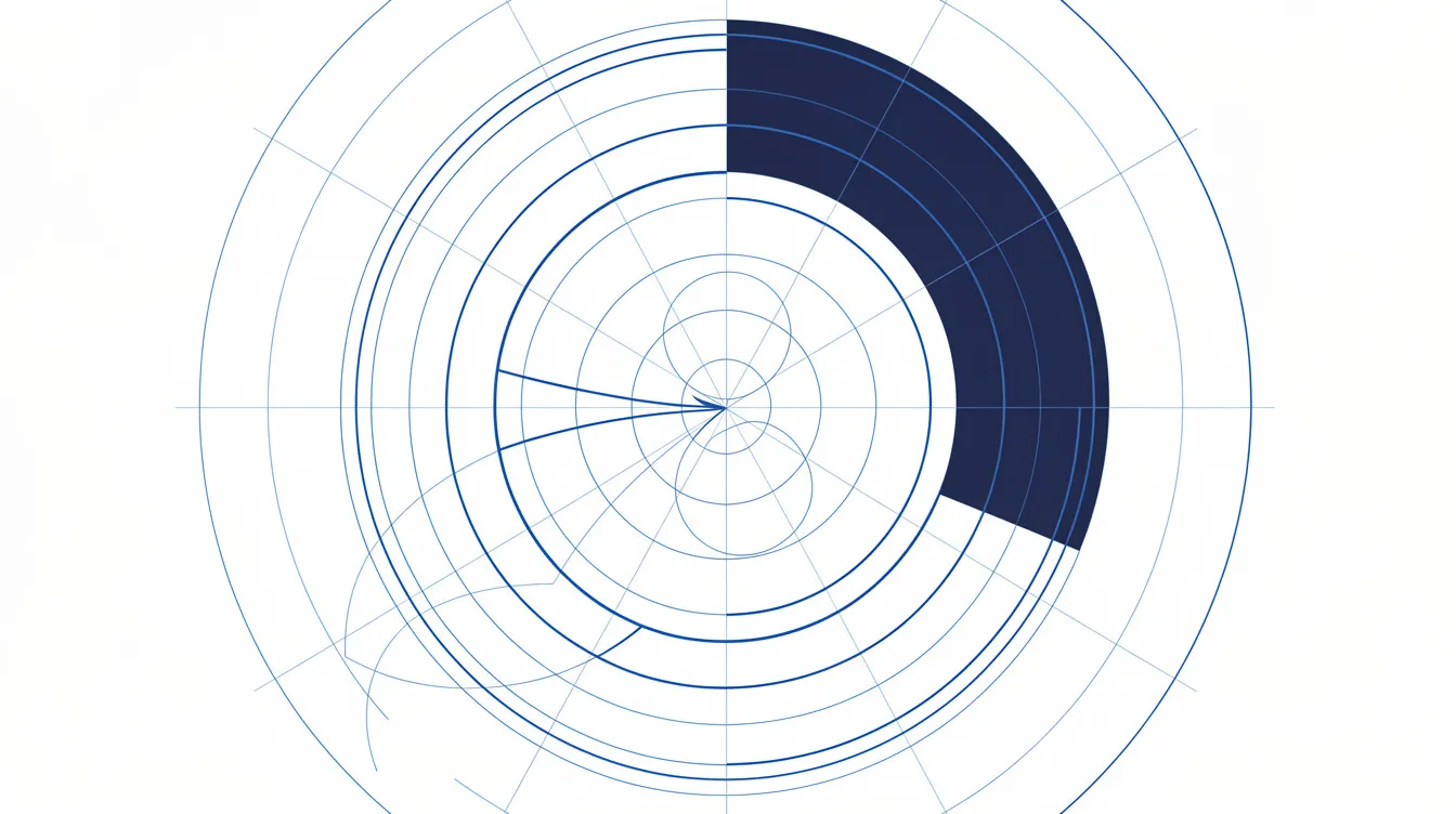 Abstract editorial illustration: concentric travel-time rings radiating from a single point across an abstract zonal field