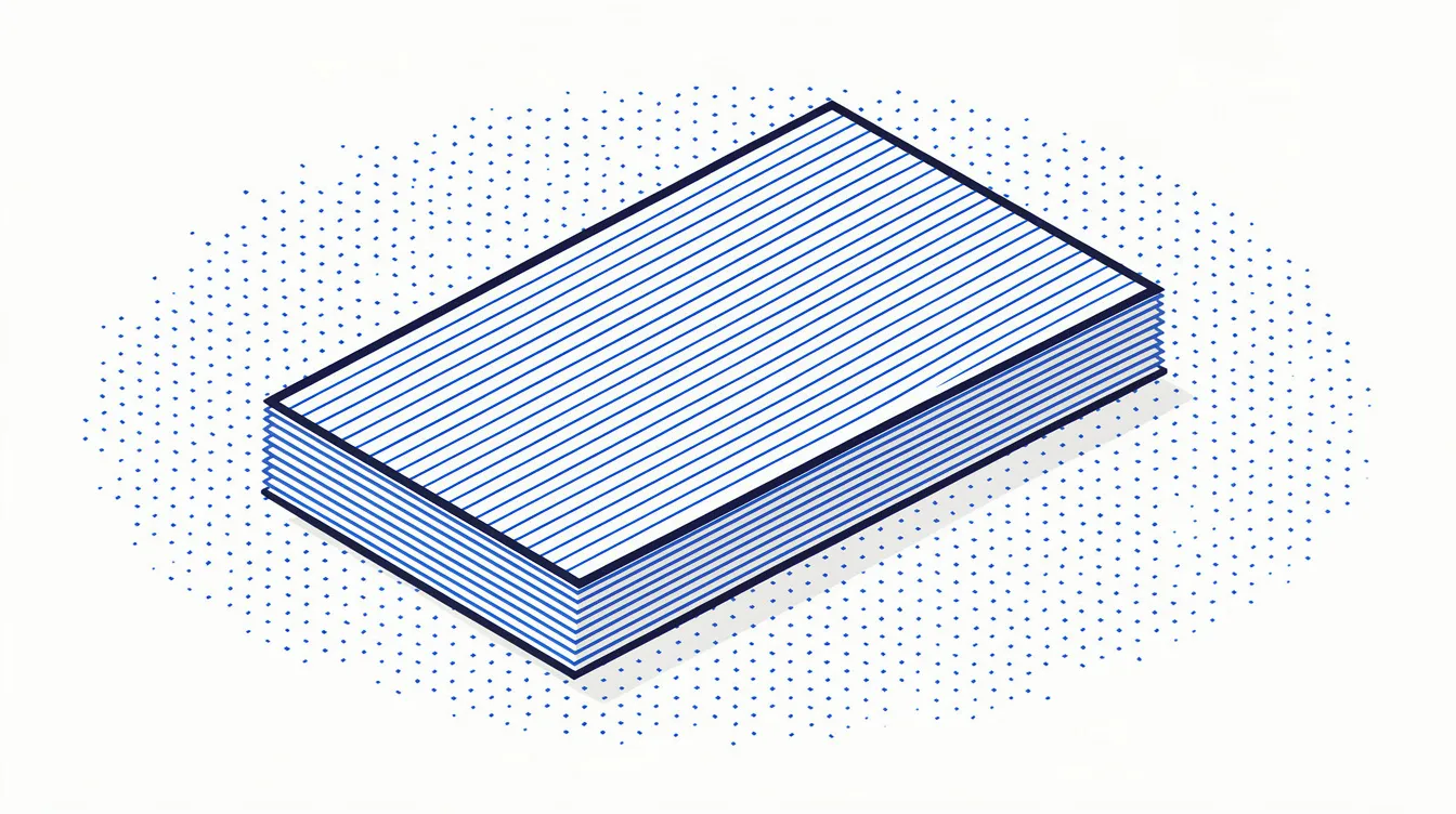 Abstract editorial illustration: an angled slab of stacked hairline rows raised like a shield