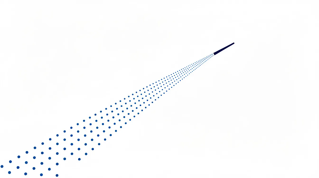 Abstract editorial illustration: a long quiet dotted approach path that becomes a solid line only at its final step